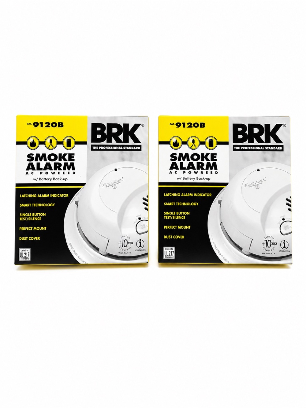 Lot of 2 BRK 9120B Smoke Fire Alarms 120V AC Battery Backup New NIB Safety